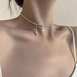 925 Sterling Silver Cross Bead Choker Chain Necklace