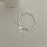 925 Sterling Silver Cross Bead Choker Chain Necklace