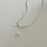 925 Sterling Silver Cross Bead Choker Chain Necklace