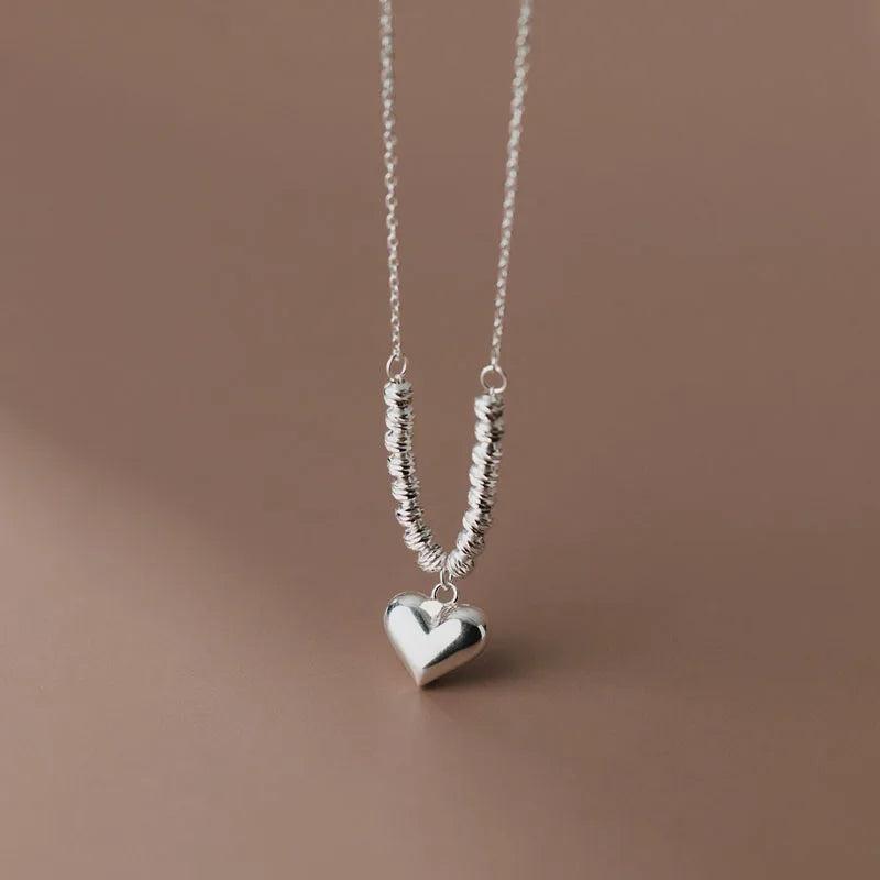 YPAY Korea S925 Silver Heart Pendant Necklace Fine Jewelry