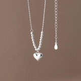 YPAY Korea S925 Silver Heart Pendant Necklace Fine Jewelry