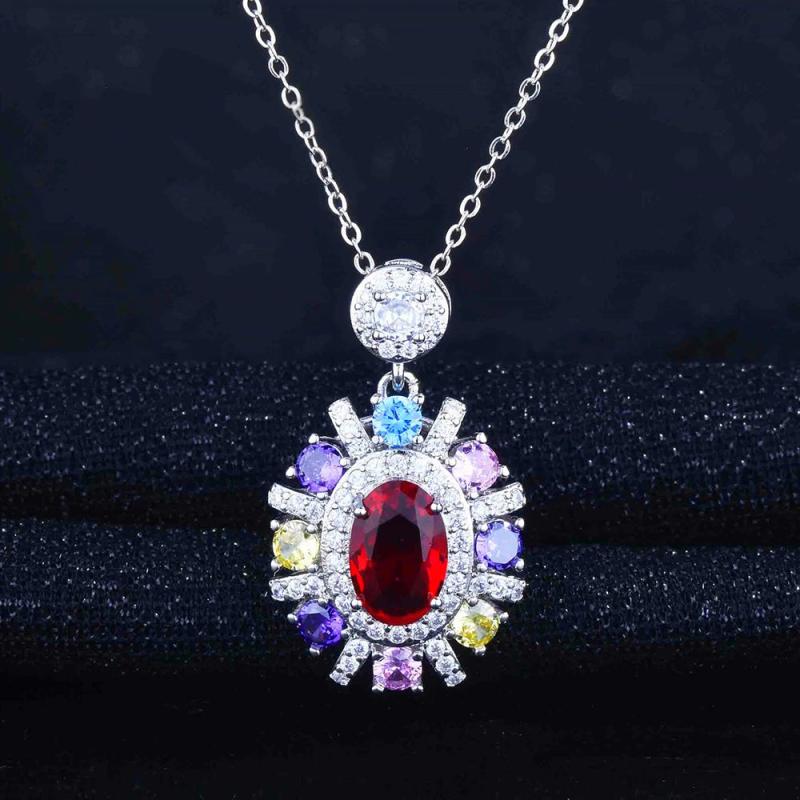 Colorful Necklace Red Diamond Female Brilliant Jewelry Wedding Girl Gift