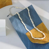 925 Silver Baroque Pearl Chain Choker Charm Necklace for Women