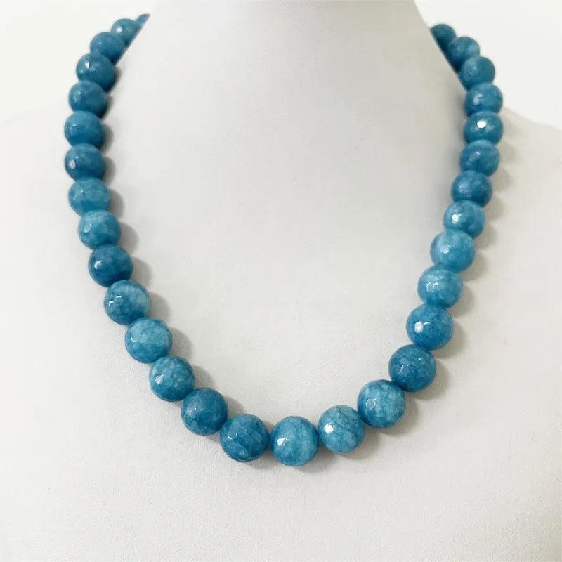 11-12MM Sapphire Jade Necklace Silver Natural Stone Gem Choker