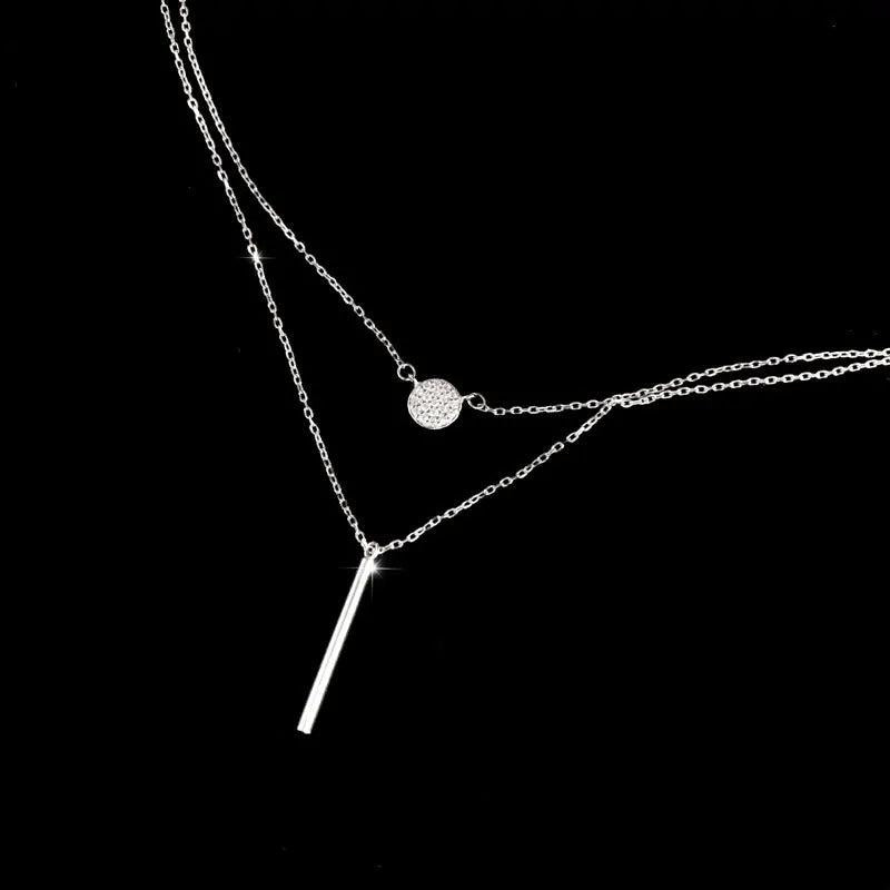 925 Silver Geometric Choker Necklace Double Layers Link Chain Jewelry