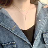 925 Silver Geometric Choker Necklace Double Layers Link Chain Jewelry