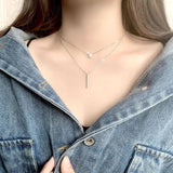 925 Silver Geometric Choker Necklace Double Layers Link Chain Jewelry