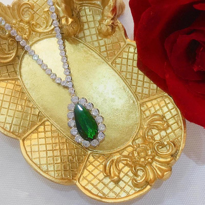 Water Drop Zircon Emerald Necklace for Women
