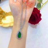 Water Drop Zircon Emerald Necklace for Women