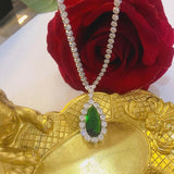 Water Drop Zircon Emerald Necklace for Women