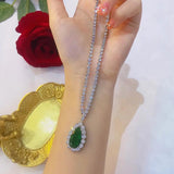 Water Drop Zircon Emerald Necklace for Women