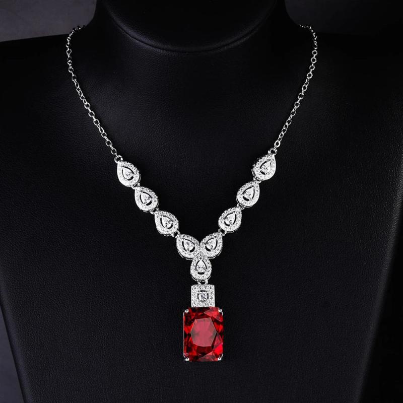 Ruby Necklace Square Diamond Brilliant Jewelry Wedding