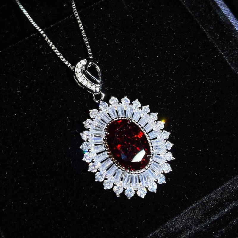 Women Red Diamond Ruby Necklace Wedding Jewelry Gift
