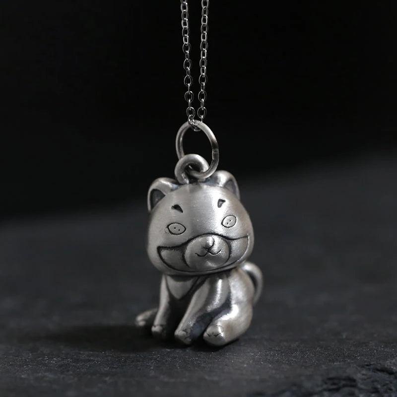 S925 Sterling Silver Dog Pendant Necklace Retro Style Jewelry