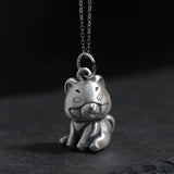 S925 Sterling Silver Dog Pendant Necklace Retro Style Jewelry