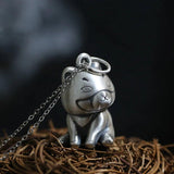 S925 Sterling Silver Dog Pendant Necklace Retro Style Jewelry