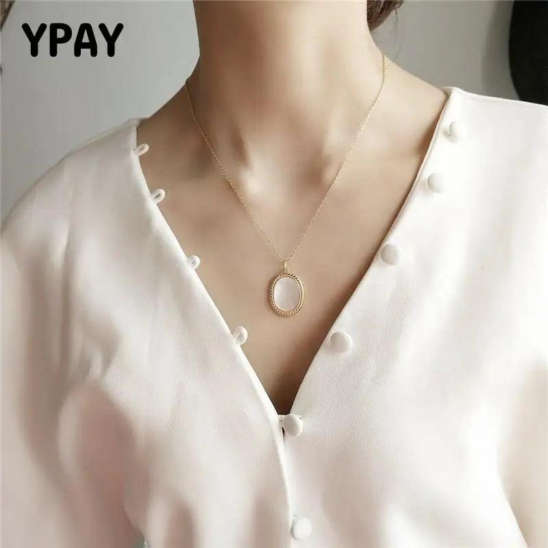 925 Silver Shell Oval Pendant Necklace Choker Jewelry