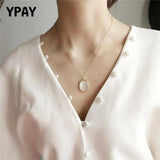 925 Silver Shell Oval Pendant Necklace Choker Jewelry