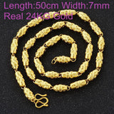 OMHXFC European Man Wedding Gift Beads Cylinder 24KT Chain Necklace NL34