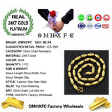 OMHXFC European Man Wedding Gift Beads Cylinder 24KT Chain Necklace NL34