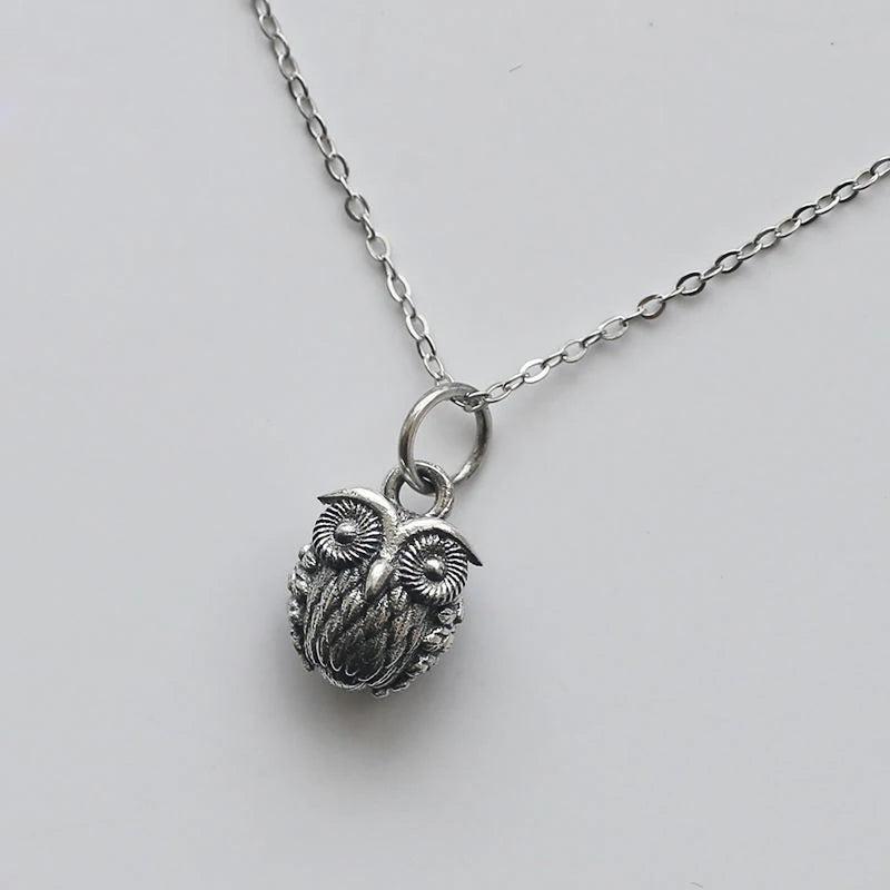 S925 Owl Retro Carved Clavicle Chain Necklace