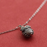 S925 Owl Retro Carved Clavicle Chain Necklace
