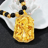 European Dragon Rectangle 24KT Pendant Necklace