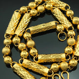 OMHXFC Long Wide 7mm Beads Cylinder 24KT Chain Necklace NL60
