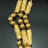 OMHXFC Long Wide 7mm Beads Cylinder 24KT Chain Necklace NL60
