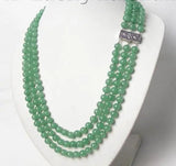 Natural Green Jade 3 Row 8mm Round Necklace