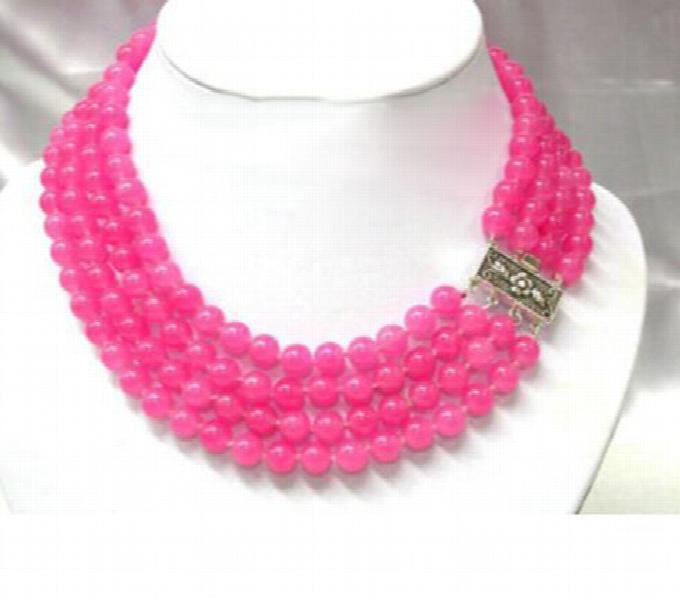 8mm 4-Row Pink Bead Necklace