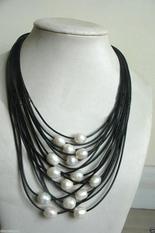 Baroque Pearl Multi-Strand Leather Necklace