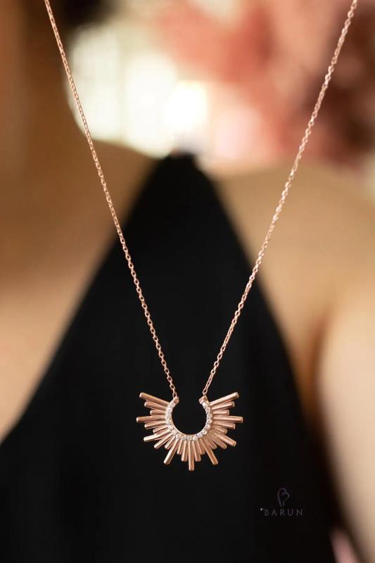 925 Silver Sun Charm Necklace Smiling Design