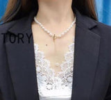 5-6MM Freshwater Pearl Necklace with Zircon Crystal Clasp