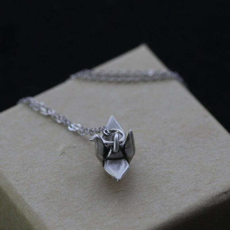S925 Sterling Silver Necklace Retro Orchid Crane Pendant Jewelry