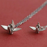 S925 Sterling Silver Necklace Retro Orchid Crane Pendant Jewelry