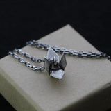 S925 Sterling Silver Necklace Retro Orchid Crane Pendant Jewelry
