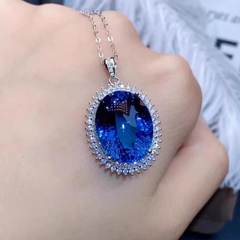 Women Necklace Goose Egg Oval Sapphire Zircon Jewelry Gift
