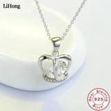 925 Silver Crown Zircon Pendant Necklace Women Jewelry