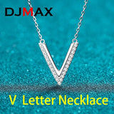 Sterling Silver V Letter Moissanite Necklace