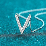 Sterling Silver V Letter Moissanite Necklace