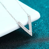 Sterling Silver V Letter Moissanite Necklace