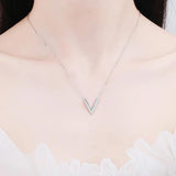 Sterling Silver V Letter Moissanite Necklace