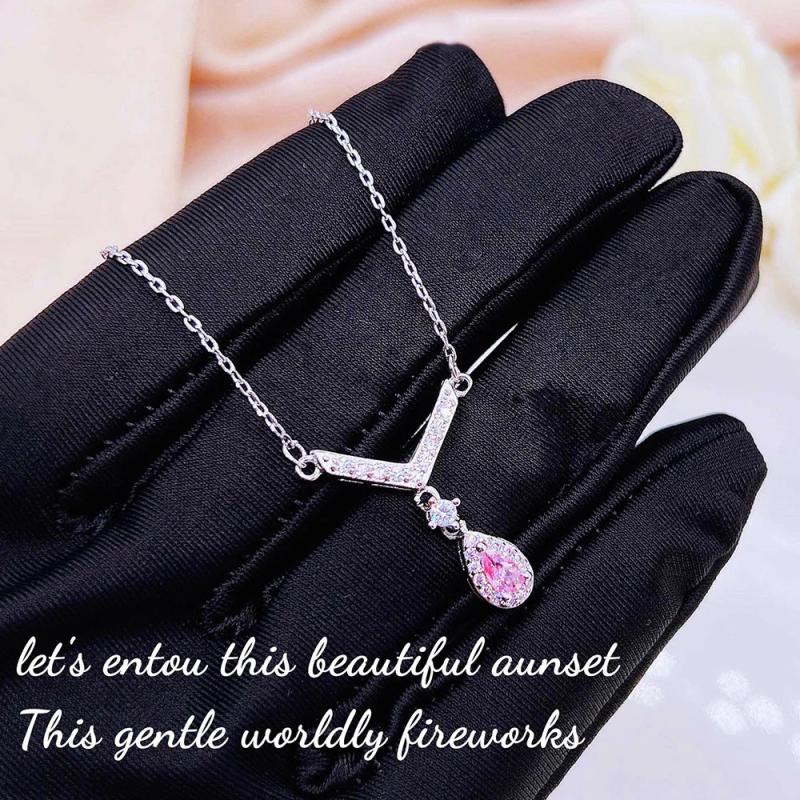 Women's Necklace Angel Wings Pink Diamond Pendant Necklace
