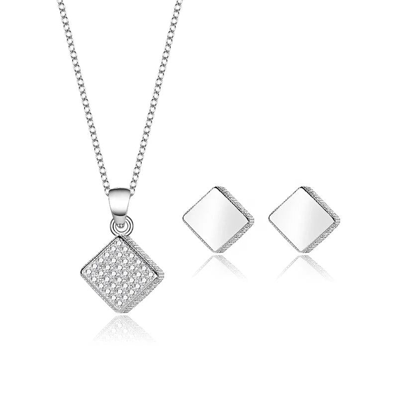 European American Square S925 Silver Necklace & Earrings