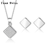 European American Square S925 Silver Necklace & Earrings