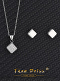 European American Square S925 Silver Necklace & Earrings