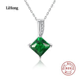 925 Silver Emerald Box Pendant Necklace Fine Jewelry