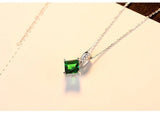 925 Silver Emerald Box Pendant Necklace Fine Jewelry