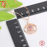 925 Silver Zircon Ruby Flower Pendant Necklace For Women